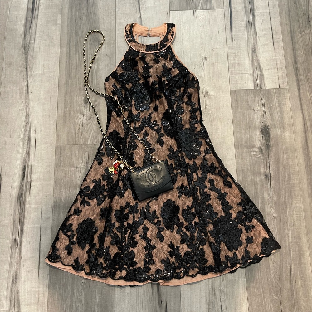 DO+BE Black Sequin Low Back Cocktail Dress